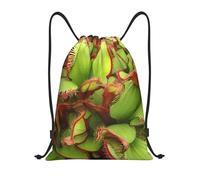 Titolo della pianta carnivora: borsone leggero con coulisse, impermeabile, pieghevole, con tracolla regolabile, ideale per sport, yoga, viaggi e scuola, Nero , S