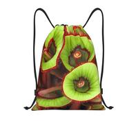 Titolo della pianta carnivora: borsone leggero con coulisse, impermeabile, pieghevole, con tracolla regolabile, ideale per sport, yoga, viaggi e scuola, Nero , S