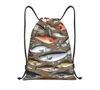 Titolo esche da pesca: borsone leggero con coulisse, impermeabile, pieghevole, con tracolla regolabile, ideale per sport, yoga, viaggi e scuola, Nero , M