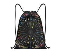 Titolo note musicali: borsone leggero con coulisse, impermeabile, pieghevole, con tracolla regolabile, ideale per sport, yoga, viaggi e scuola, Nero , S