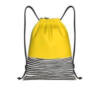 Titolo stampa giallo senape e nero: borsone leggero con coulisse - Sacca da palestra pieghevole impermeabile con tracolla regolabile, ideale per sport, yoga, viaggi e scuola, Nero , M