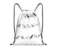 Titolo Uccelli bianchi e neri: borsone leggero con coulisse, impermeabile, pieghevole, con tracolla regolabile, ideale per sport, yoga, viaggi e scuola, Nero , M
