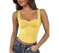 TiulZial Top da donna senza maniche, sexy, con schiena scoperta, Y2K, con cinghie, per l'estate, aderente, sottile, vestibilità carina, giallo chiaro, M