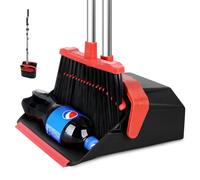 Tiumso Set di scopa e paletta con manico lungo 130 cm, grandi scope verticali e padelle, beccuccio ZeroGap, denti autopulenti per la paletta per ingresso, cucina, ufficio, ristorante, nero e rosso