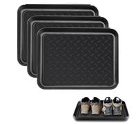 Tiusixsy 3 Pezzi Vaschette per Scarpe, Poggiascarpe Vassoio in Plastica, 35 × 27,5 × 3 cm, Tappetino per Scarpe con Bordo Rialzato per Interni ed Esterni, Nero