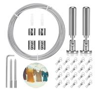 Tiusixsy Cable Metallique 5, Stendibiancheria, Cordes À Linge avec 20 clips, Cable Rideau Réglable avec Vis,Filo per Stendere, pour Suspendre Photo, Rideaux, Etendage Jardin