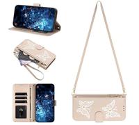 Tivenfezk Crossbody Portafoglio Cerniera Custodia per iPhone Air,Glitter Farfalla Slot per Schede Borsa con Spallina Tasca Magnetico PU Pelle Flip Collo Cordino Cover