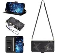 Tivenfezk Crossbody Portafoglio Cerniera Custodia per iPhone Air,Glitter Farfalla Slot per Schede Borsa con Spallina Tasca Magnetico PU Pelle Flip Collo Cordino Cover