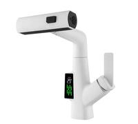 Tivezlor Rubinetto per lavabo con doccetta estraibile, rubinetto per miscelatore per bagno, display della temperatura a LED, Rubinetto bagno cascata, Rubinetto lavabo monocomando,Bianca
