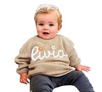 Tivhelrf Maglione per Bambini Fatto a Mano con Nome o Monogramma Ricamato su Misura, Regalo Specializzato per Bambini, Bambine, Neonati e Bambini Piccoli 5T Kaki