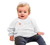 Tivhelrf Maglione per Bambini Fatto a Mano con Nome o Monogramma Ricamato su Misura, Regalo Specializzato per Bambini, Bambine, Neonati e Bambini Piccoli 5T Bianco