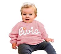 Tivhelrf Maglione per Bambini Fatto a Mano con Nome o Monogramma Ricamato su Misura, Regalo Specializzato per Bambini, Bambine, Neonati e Bambini Piccoli 5T Rosa