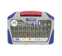 TIVOLY 11521572004 - Valigetta con 35 punte per avvitatore a torsione in latta, contiene 5 pezzi, 5 ph, 8 tx, 8 ttx, 4 hex, 4 fe, 1 set di cacciaviti