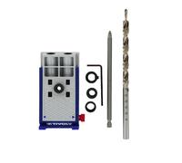 TIVOLY - Kit montaggio “invisibile” - Guida perforatura ad angolo di 15° + trapano a gradini Ø 9,5 mm + bit per avvitatore PZ2 + 3 cilindri per trapano Ø 6-8-10 mm + stop + chiave a brugola