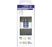 TIVOLY - Set di 10 punte di avvitamento torsione 50 mm + supporto per punte Quick Change, magnetizzati e codice colore, PH, PZ, TX, HEX