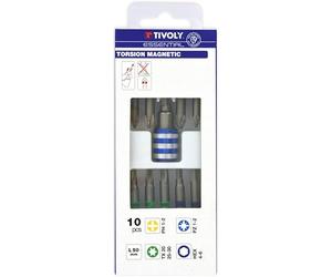 TIVOLY - Set di 10 punte di avvitamento torsione 50 mm + supporto per punte Quick Change, magnetizzati e codice colore, PH, PZ, TX, HEX