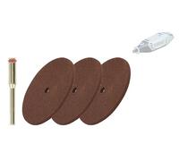 TIVOLY - Set di 3 dischi resinoidi Ø32 mm + pilota - Troncaatura, intaglio e taglio di plastica e metallo - Attacco: coda cilindrica Ø 3,2 mm - Per DREMEL/PROXXON