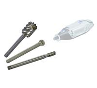 TIVOLY - Set di 3 frese HSS multi-forme - fresatura, mortasa e scanalatura legno, plastica e metalli teneri - Attacco: coda cilindrica Ø 3,2 mm - Per DREMEL / PROXXON