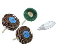 TIVOLY - Set di 3 ruote abrasive G80/G120/G240 + pilota - Levigatura del legno e del metallo - Attacco: coda cilindrica Ø3,2 mm - Per DREMEL/PROXXON e altre macchine multifunzione