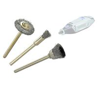 TIVOLY - Set di 3 spazzole in acciaio multiuso - pennello (Ø5 mm), taglio (Ø12 mm), circolare (Ø19 mm) - Spazzolatura dei metalli duri - Attacco: coda cilindrica Ø3,2 mm - Per DREMEL / PROXXON
