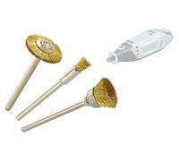 TIVOLY - Set di 3 spazzole in ottone multiuso - Pennello (Ø5 mm), taglio (Ø12 mm), circolare (Ø19 mm) - Spazzolatura del legno e dei metalli teneri - Attacco: coda cilindrica Ø3,2 mm - Per