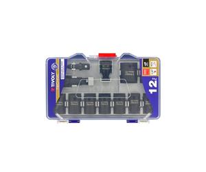 TIVOLY - Set di prese d'urto - 9 prese 1/2 Ø da 8 a 24 mm + 2 adattatori + 1 prolunga