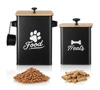 Tivray Contenitori per Biscotti per Cani Set da 2, Barattoli in Metallo con Coperchi Ermetici, Contenitore per Alimenti per Animali da Cucina, Mantenimento Freschezza Snack, 24×18×24,5 cm, Nero