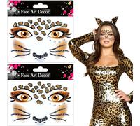 TIVUNORON 2 Pezzi Tatuaggio Viso Leopardo, Tatuaggi Viso Animali, Face Art Sticker, Leopard Tatuaggi Facciali, Adesivi Viso per Carnevale, Halloween e Feste in Maschera, per Bambini e Adulti