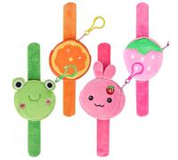 TIVUNORON 4 Pezzi Portafoglio Peluche Bracciale a Schiaffo Ragazze, Portamonete Slap Bracciale per Animali di Peluche, Braccialetto di Peluche Carino Slap, Regali per Feste di Compleanno per Bambini