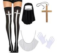 TIVUNORON Accessori per costume di Halloween, suore copricapo Collare Croce Guanti Del Ginocchio Calzini Costume Suora Accessori Per Halloween Cosplay Carnevale