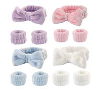 TIVUNORON Set di Braccialetti e Fascia per il Lavaggio del Viso, 4 Pezzi Spugna Fascia e Polsini Skincare, Fascia Polsino per Capelli Trucco Donna, Assorbenti Fascia per Spa, Yoga, Doccia, Lavaggio