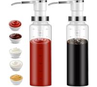 Tiwiche Dispenser per pompa di salsa, dispenser per sciroppi di caffè, bottiglia di vetro da 500 ml con pompe in acciaio inox, a prova di perdite, pompe di qualità alimentare per miele, sciroppo, olio