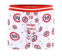 Tiwoca Boxer per il 18° compleanno - Design rosso bianco con cartelli stradali e scritta - Decorazione di compleanno originale e divertente sorpresa per feste e celebrazioni - Taglia unica