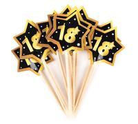 Tiwoca decorazioni per il 18° compleanno - 12 stuzzicadenti party neri e oro dal design elegante con numero 18 - addobbi originali e idee regalo eleganti per ragazzo e ragazza