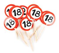 Tiwoca decorazioni per il 18° compleanno - 12 Stuzzicadenti party rossi e bianchi con numero “18” in stile cartello stradale - addobbi originali e idee regalo divertenti per ragazzo e ragazza
