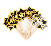Tiwoca Decorazioni per Il 40° Compleanno - 12 stuzzicadenti Party Neri e Oro dal Design Elegante con Numero 40 - addobbi Originali e Idee Regalo Eleganti per Uomo e Donna