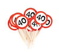Tiwoca decorazioni per il 40° compleanno - 12 Stuzzicadenti party rossi e bianchi con il numero “40” in stile cartello stradale - addobbi originali e idee regalo divertenti per uomo e donna
