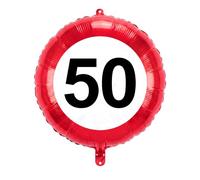 Tiwoca Palloncino 50 Anni - Decorazioni Compleanno Donna e Uomo | Palloncino rosso e bianco stile segnale stradale, numero 50, 32 cm. Per aria ed elio, 1 pezzo, gonfiabile più volte
