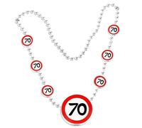 Tiwoca Regalo per Il 70° Compleanno - Collana Rossa e Bianca con Il Numero “70” in Stile Cartello Stradale - addobbi Originali e Idee Regalo Divertenti per Uomo e Donna