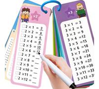 Tiwqvi 1 x 1 biglietti educativi, tabella singola con 15 fogli di esercizio, carte di moltiplicazione 1-12, con pennarelli cancellabili a secco e anello di smistamento, matematica educativa per