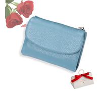 tiwuuyo Portafoglio unisex in vera pelle con protezione RFID, portafoglio antifurto in vera pelle con cerniera, portafogli morbidi e corti e porta carte (light blue)