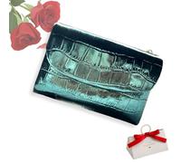 tiwuuyo Portafoglio unisex in vera pelle con protezione RFID, portafoglio antifurto in vera pelle con cerniera, portafogli morbidi e corti e porta carte (blue (textured))