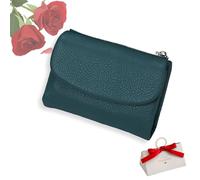 tiwuuyo Portafoglio unisex in vera pelle con protezione RFID, portafoglio antifurto in vera pelle con cerniera, portafogli morbidi e corti e porta carte (dark teal)