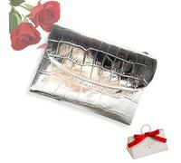 tiwuuyo Portafoglio unisex in vera pelle con protezione RFID, portafoglio antifurto in vera pelle con cerniera, portafogli morbidi e corti e porta carte (silver (textured))