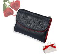 tiwuuyo Portafoglio unisex in vera pelle con protezione RFID, portafoglio antifurto in vera pelle con cerniera, portafogli morbidi e corti e porta carte (black (with red line))