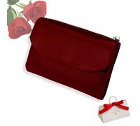 tiwuuyo Portafoglio unisex in vera pelle con protezione RFID, portafoglio antifurto in vera pelle con cerniera, portafogli morbidi e corti e porta carte (burgundy)