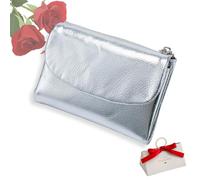 tiwuuyo Portafoglio unisex in vera pelle con protezione RFID, portafoglio antifurto in vera pelle con cerniera, portafogli morbidi e corti e porta carte (silver)