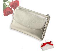 tiwuuyo Portafoglio unisex in vera pelle con protezione RFID, portafoglio antifurto in vera pelle con cerniera, portafogli morbidi e corti e porta carte (off-white)