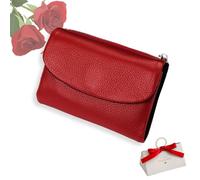 tiwuuyo Portafoglio unisex in vera pelle con protezione RFID, portafoglio antifurto in vera pelle con cerniera, portafogli morbidi e corti e porta carte (red)