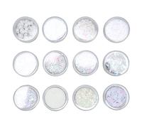 Tixiyu Set di Paillettes Glitterate per Nail Art 3D Luminose con 12 Griglie Facili da Usare per Materiale Plastico per Unghie Fai-da-te (Bianco)